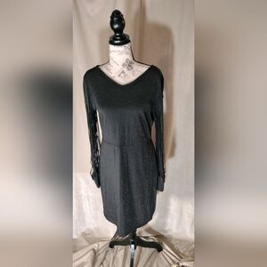 Staccato Black V-Neck Glittery Long Slit Sleeve Mini Dress. Size XL